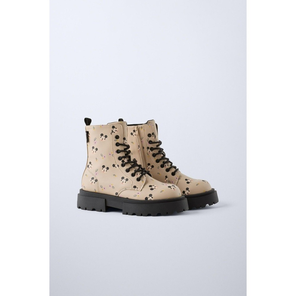 Zara Kids‎ Mickey Mouse Lace Ankle Boots Girls Size US 3.5, EUR 35